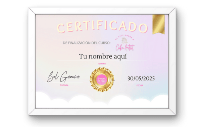 Certificado de finalización del programa De Aficionada a Cake Artist de Mundo Pastelero