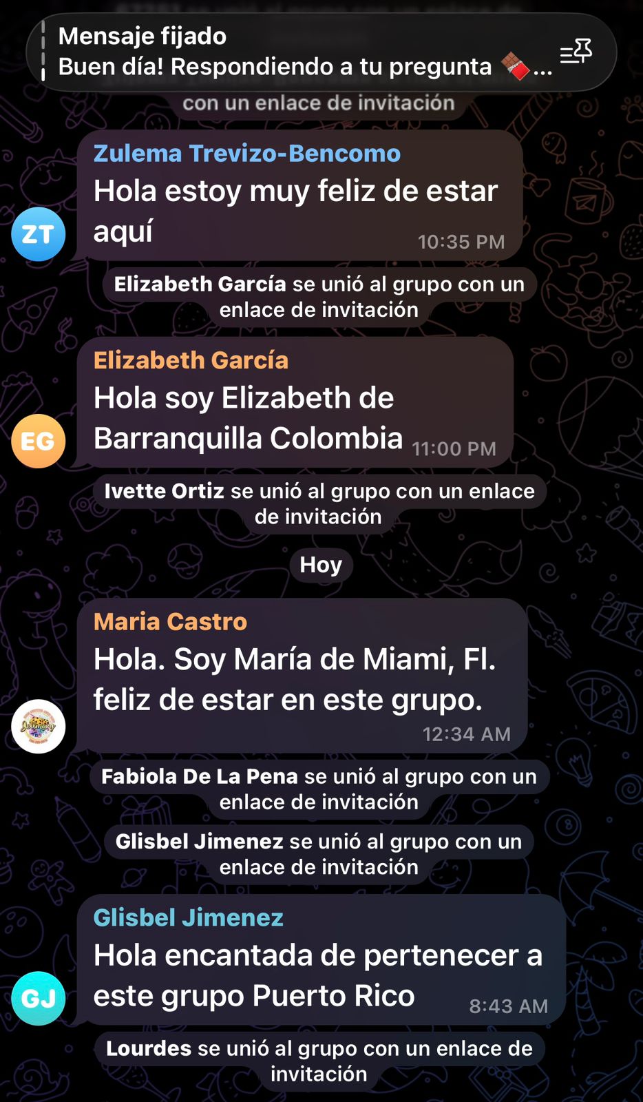 Captura real del grupo de la comunidad con presentaciones de participantes de Colombia, Miami y Puerto Rico